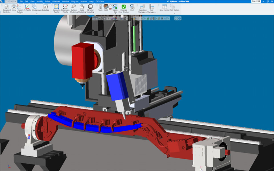 Dual spindle laser CNC machine defined by UKM technology based on Gibbs software
